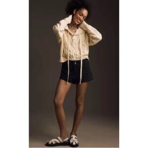 PILCRO Anthropologie Cable Knit Sweater Cream Cowl Neck Cardigan Collar Medium